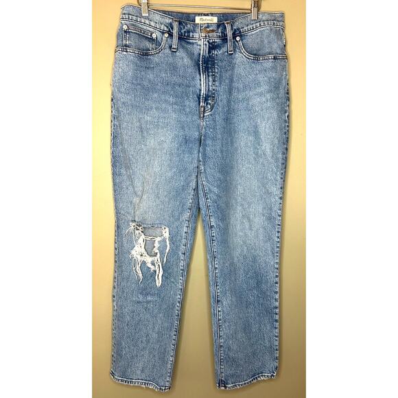 Madewell The Perfect Vintage Straight Jean Knee Rip Edition Size 31 - Picture 1 of 9
